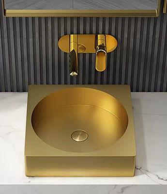 16x16" Gold Square Stainless Steel Vessel Sinks With PVD Nano Tech Coating