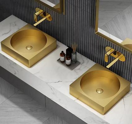 16x16" Gold Square Stainless Steel Vessel Sinks With PVD Nano Tech Coating