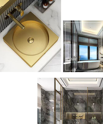 16x16" Gold Square Stainless Steel Vessel Sinks With PVD Nano Tech Coating