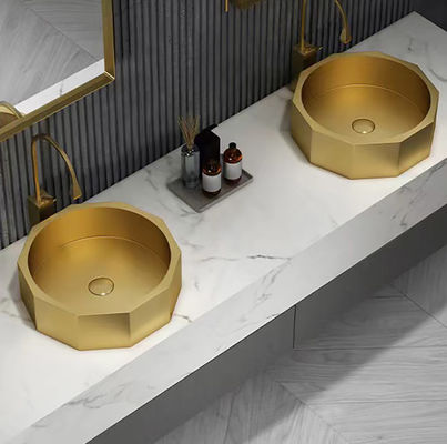 Luxury Stainless Steel Wash Basin , Brushed Gold Vanity Vessel Sink OEM ODM