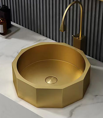 Luxury Stainless Steel Wash Basin , Brushed Gold Vanity Vessel Sink OEM ODM