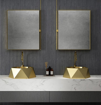 Diamond Shaped 304 Stainless Steel Vessel Sinks For Bathroom Counter