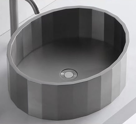 Oval Shaped Stainless Steel Vessel Bathroom Sinks With Matte Black Matte Grey Color