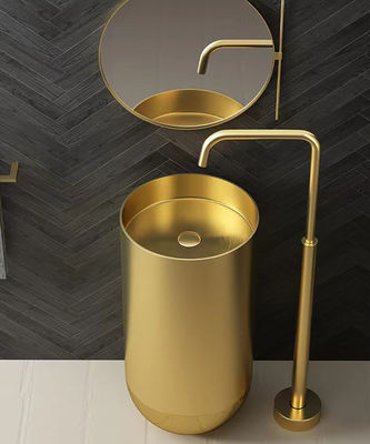 SUS304 Free Standing Bathroom Basins , Brushed Finish Modern Round Pedestal Sink