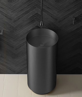 Floor Standing Stainless Steel Pedestal Sink , Cylindrical Wash Basin Brushed Gold Color