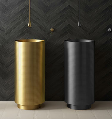 Floor Standing Stainless Steel Pedestal Sink , Cylindrical Wash Basin Brushed Gold Color