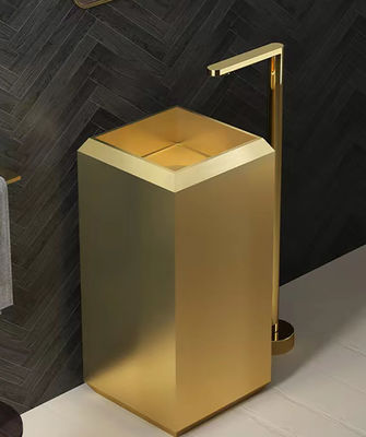 Square Stainless Steel Free Standing Washbasin Sink With PVD Nano Plating Brushed Finish