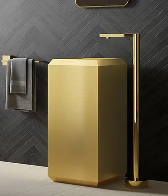 Square Stainless Steel Free Standing Washbasin Sink With PVD Nano Plating Brushed Finish