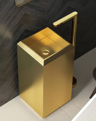 Square Stainless Steel Free Standing Washbasin Sink With PVD Nano Plating Brushed Finish