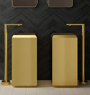 Square Stainless Steel Free Standing Washbasin Sink With PVD Nano Plating Brushed Finish