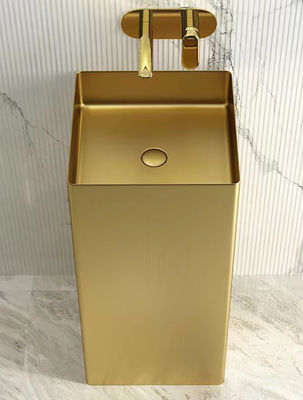 Square Column Stainless Steel Pedestal Sink Washbasin Floor Standing Type