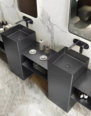 Square Column Stainless Steel Pedestal Sink Washbasin Floor Standing Type