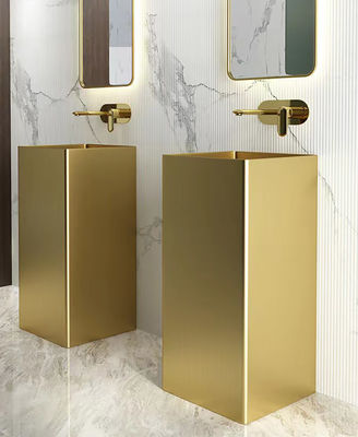 Square Column Stainless Steel Pedestal Sink Washbasin Floor Standing Type