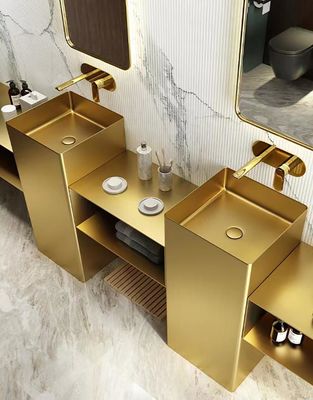 Square Column Stainless Steel Pedestal Sink Washbasin Floor Standing Type