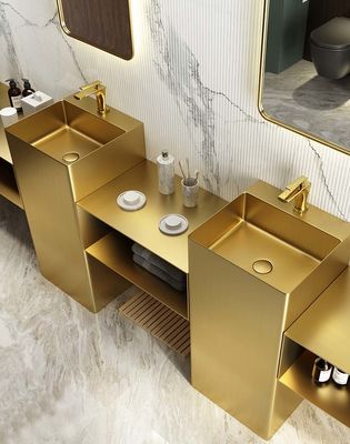 Stainless Steel 304 Bathroom Standing Sink , Square Column Pedestal Wash Basin