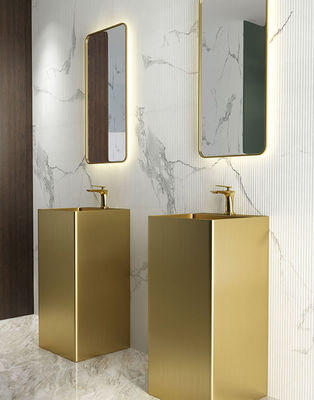 Stainless Steel 304 Bathroom Standing Sink , Square Column Pedestal Wash Basin