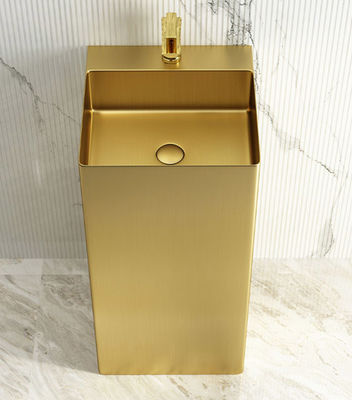 Stainless Steel 304 Bathroom Standing Sink , Square Column Pedestal Wash Basin
