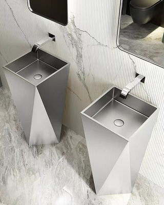 Brushed Finish Irregular Stainless Steel Pedestal Sink Floor Standing For Bathroom