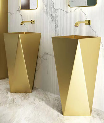 Brushed Finish Irregular Stainless Steel Pedestal Sink Floor Standing For Bathroom