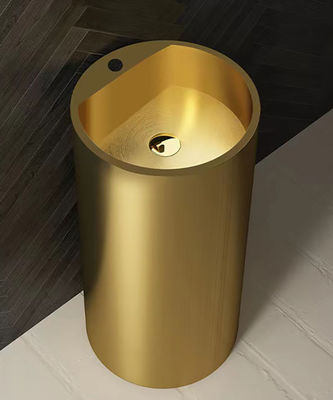 Brushed Finish Pedestal Bathroom Sink , Freestanding Wash Basin SUS304 Material