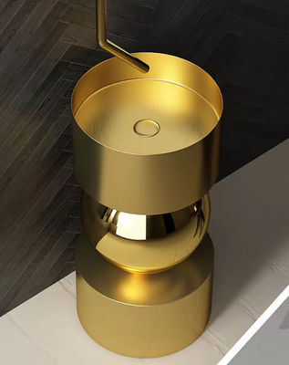 Cylindrical Bathroom Freestanding Basin Modern Style Brushed Gold Color