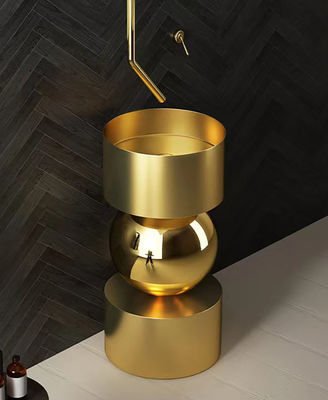 Cylindrical Bathroom Freestanding Basin Modern Style Brushed Gold Color