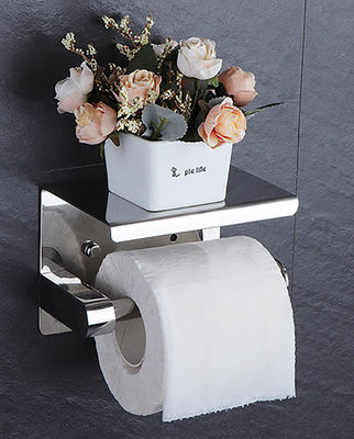 Stainless Steel 304 Toilet Tissue Dispensers , Toilet Paper Holder With Shelf OEM