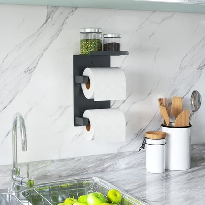 SUS 304 Double Roll Toilet Paper Holder Matte Black Color Multipurpose
