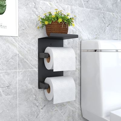SUS 304 Double Roll Toilet Paper Holder Matte Black Color Multipurpose