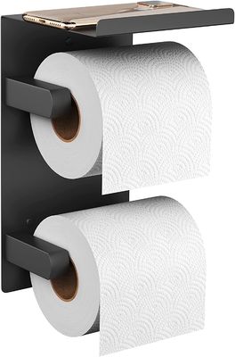 SUS 304 Double Roll Toilet Paper Holder Matte Black Color Multipurpose