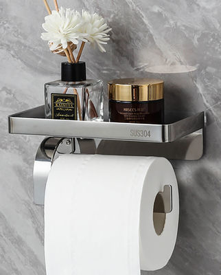 Adhesive Stainless Steel Toilet Paper Dispenser With Shelf Polished Chrome Color