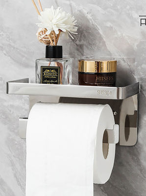 Adhesive Stainless Steel Toilet Paper Dispenser With Shelf Polished Chrome Color