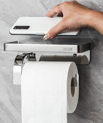 Adhesive Stainless Steel Toilet Paper Dispenser With Shelf Polished Chrome Color
