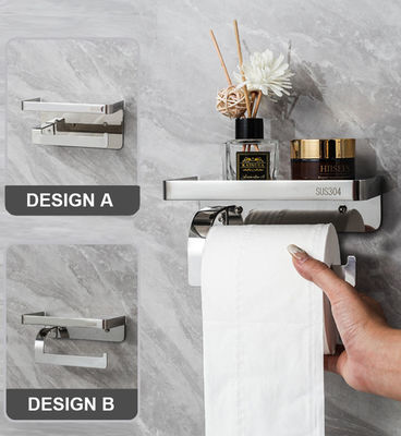 Adhesive Stainless Steel Toilet Paper Dispenser With Shelf Polished Chrome Color