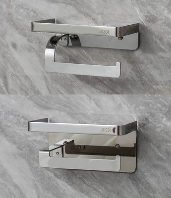 Adhesive Stainless Steel Toilet Paper Dispenser With Shelf Polished Chrome Color