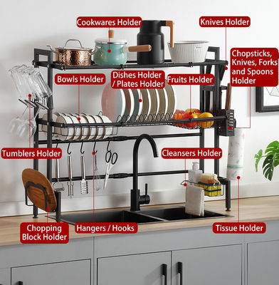 12 Inch Width Adjustable Over Sink Dish Rack SUS304 Material 23 Inch Height