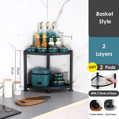 Multi Layer Stainless Steel Kitchen Corner Shelf Matte Black Baking Paint Finish