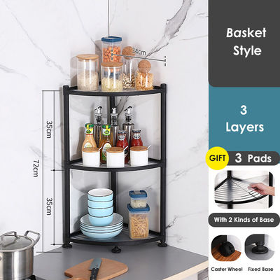 Multi Layer Stainless Steel Kitchen Corner Shelf Matte Black Baking Paint Finish