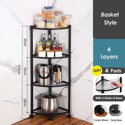 Multi Layer Stainless Steel Kitchen Corner Shelf Matte Black Baking Paint Finish