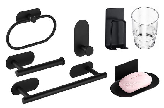 SUS304 Wall Mounted Bathroom Rack Set 6 PCS Matte Black color