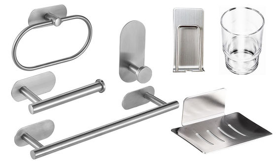 Brushed Nickel Wall Mounted Bathroom Shelf Set Self Adhesive Type ODM