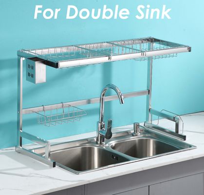 2 Tier Dish Dryer Rack Over Sink  , Polishing Double Sink Drying Rack ODM