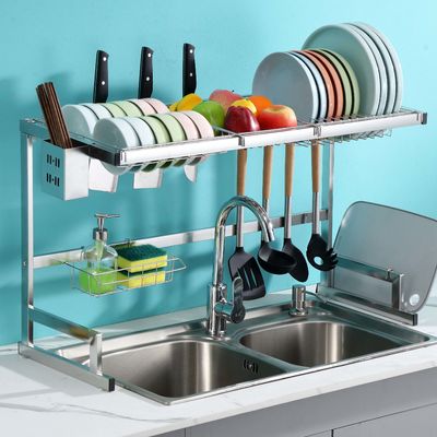 2 Tier Dish Dryer Rack Over Sink  , Polishing Double Sink Drying Rack ODM