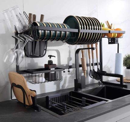 2 Layer Over The Sink Drying Rack Multifunction Stainless Steel Matt Black
