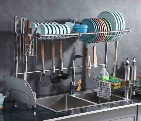12Inch Width Adjustable Over Sink Dish Rack SUS304 Material 23 Inch Height