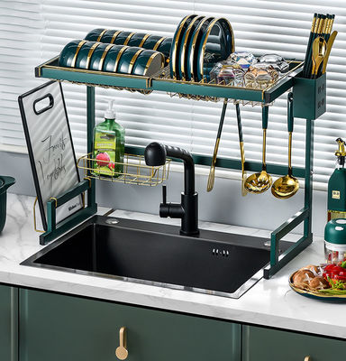 Kitchen 25Inch Stainless Steel Dish Drying Rack Over Sink Green Gold 515mm Height