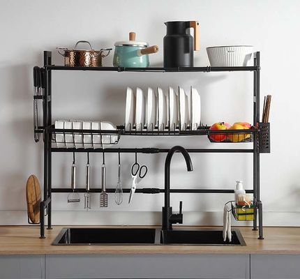 Stainless Steel Adjustable Over Sink Dish Rack 2 Tiers 780mm Height 255mm Width