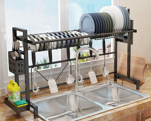 Matt Black Adjustable Over Sink Dish Rack Stainless Steel Material 600x280x560mm Size