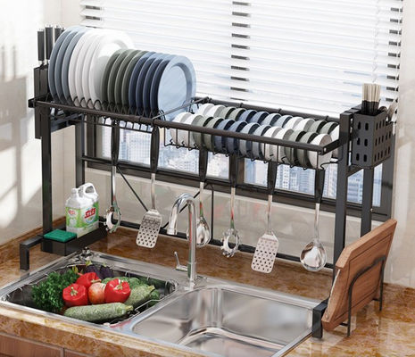 Matt Black Adjustable Over Sink Dish Rack Stainless Steel Material 600x280x560mm Size