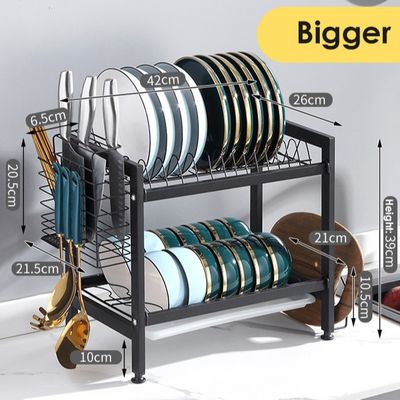 2 Layers Countertop Kitchen Rack Stainless Steel OEM 39cm Height For Tableware Drying